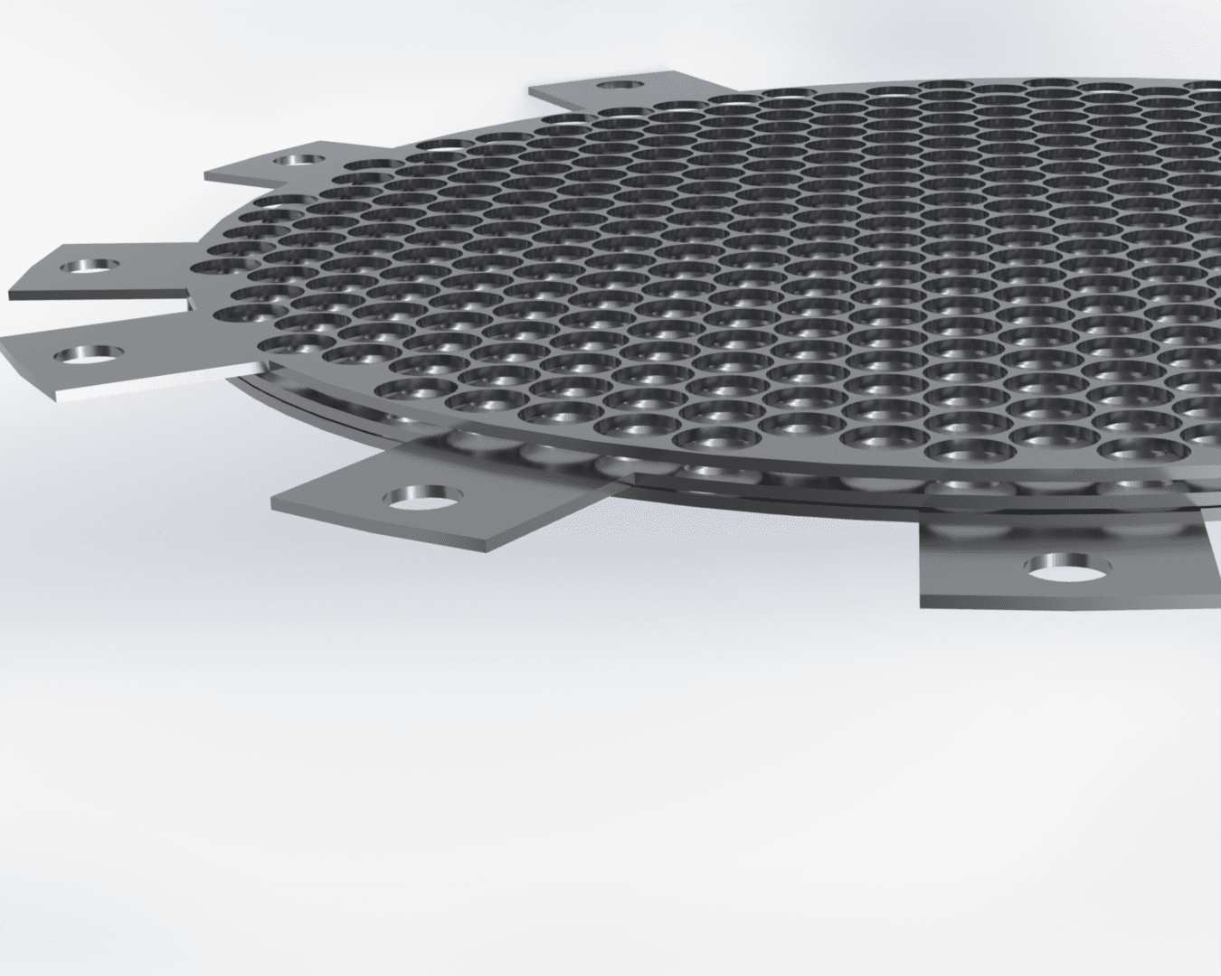 Render of the JANUS three-grid ion optics assembly