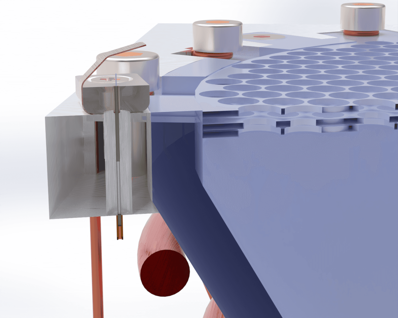 Cutaway render of the JANUS filament neutralizer assembly